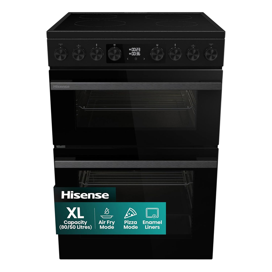 Electric Cooker 130L Double Oven Ceramic Hob A Rated Black